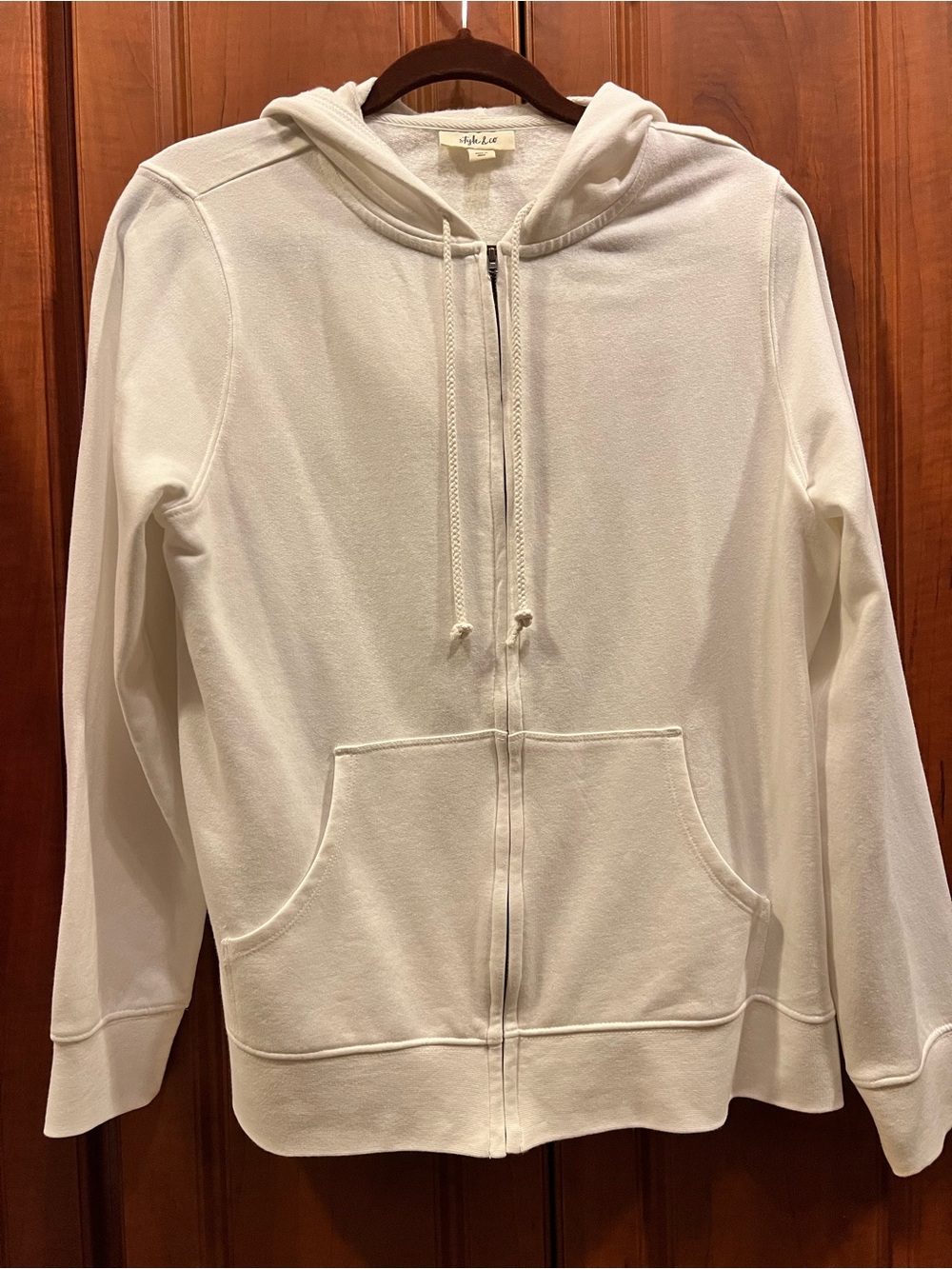 Style & Co. White Full-Zip Hooded Sweatshirt